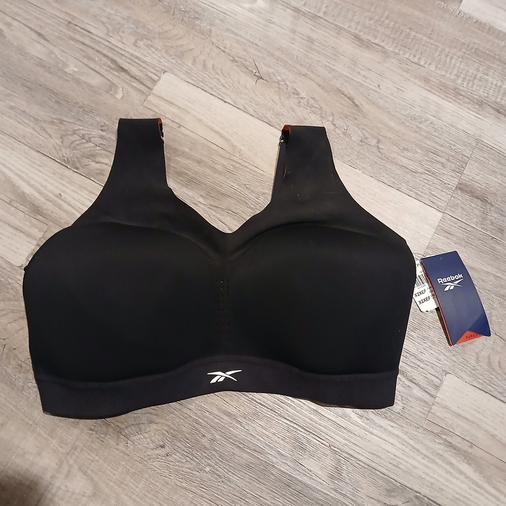 Reebok Women's Black Sports Bra with White Logo
